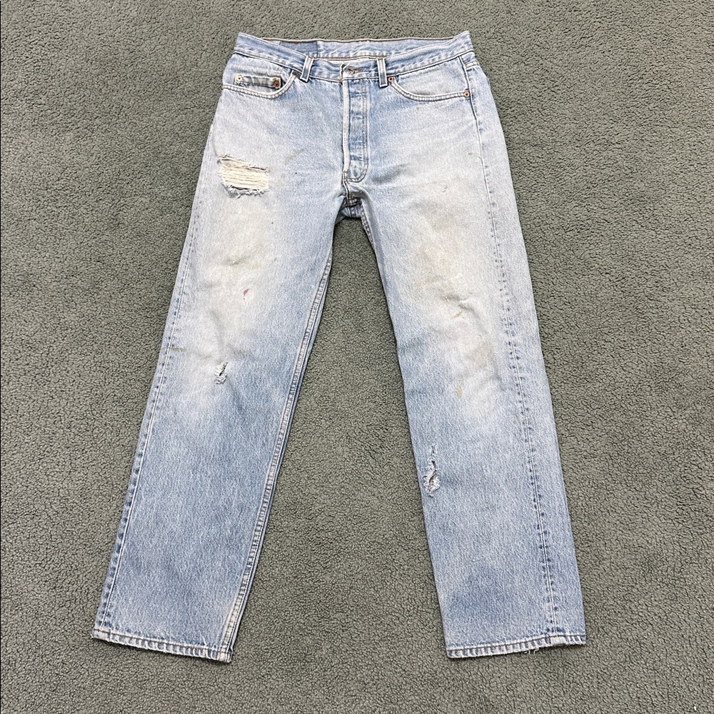 Levi's Light Blue Distressed Straight-Leg Jeans